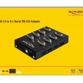 ממיר USB 2.0 עם 8 חיבורים DB9 Serial RS-232 צ'יפ Moschip בצבע שחור DELOCK | 61860