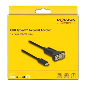 ממיר USB-C לחיבור DB9 Serial RS-232 צ'יפ FTDI אורך 1 מטר DELOCK 64195