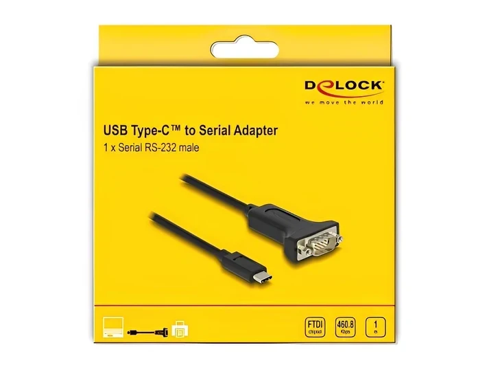 ממיר USB-C לחיבור DB9 Serial RS-232 צ'יפ FTDI אורך 1 מטר DELOCK 64195