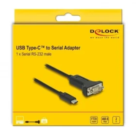 ממיר USB-C לחיבור DB9 Serial RS-232 צ'יפ FTDI אורך 2 מטר DELOCK | 64196
