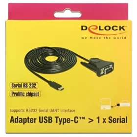 ממיר USB-C לחיבור DB9 Serial RS-232 צ'יפ Prolific אורך 1.8 מטר DELOCK | 62964