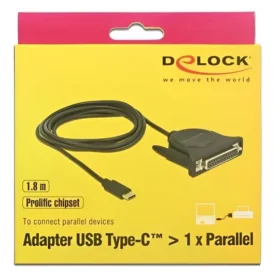 ממיר USB-C לחיבור פרלל DB25 Parallel צ'יפ Prolific אורך 1.8 מטר DELOCK | 62980
