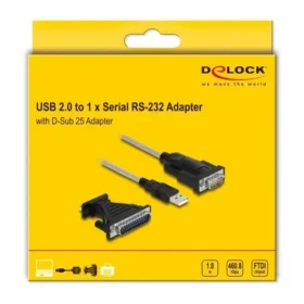 ממיר USB לחיבור DB9 Serial RS-232 + מתאם DB25 צ'יפ FTDI FT232RL אורך 1.8 מטר DELOCK | 61314