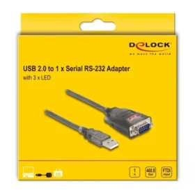 ממיר USB לחיבור DB9 Serial RS-232 עם 3 LED x צ'יפ FTDI אורך 2 מטר DELOCK | 61548