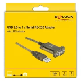 ממיר USB לחיבור DB9 Serial RS-232 עם 3 LED x צ'יפ Prolific אורך 2 מטר DELOCK | 64073