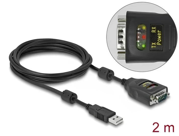 ממיר USB לחיבור DB9 Serial RS-232 עם בידוד גלווני 2.5kV צ'יפ FTDI אורך 2 מטר DELOCK | 64154