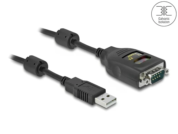 ממיר USB לחיבור DB9 Serial RS-232 עם בידוד גלווני 2.5kV צ'יפ FTDI אורך 2 מטר DELOCK | 64154
