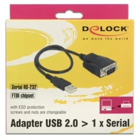 ממיר USB לחיבור DB9 Serial RS-232 עם הגנת ESD צ'יפ FTDI אורך 45 ס"מ DELOCK | 62958