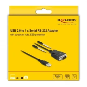 ממיר USB לחיבור DB9 Serial RS-232 עם הגנת ESD צ'יפ Prolific אורך 1.3 מטר DELOCK | 64222