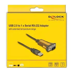ממיר USB לחיבור DB9 Serial RS-232 עמיד בטמפרטורה 40°C- עד 85°C צ'יפ FTDI אורך 1.5 מטר DELOCK | 65840