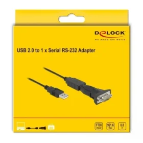 ממיר USB לחיבור DB9 Serial RS-232 צ'יפ FTDI אורך 0.8 מטר DELOCK | 61506