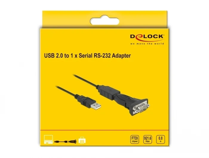 ממיר USB לחיבור DB9 Serial RS-232 צ'יפ FTDI אורך 0.8 מטר DELOCK | 61506