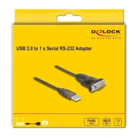 ממיר USB לחיבור DB9 Serial RS-232 צ'יפ Prolific PL-2303 GS אורך 1.5 מטר DELOCK | 62645