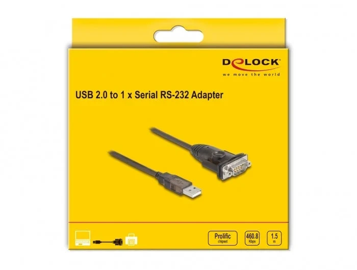 ממיר USB לחיבור DB9 Serial RS-232 צ'יפ Prolific PL-2303 GS אורך 1.5 מטר DELOCK | 62645