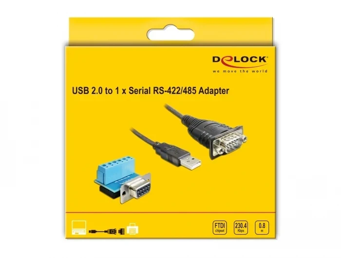 ממיר USB לחיבור DB9 Serial RS-422/485 צ'יפ FTDI אורך 80 ס"מ בצבע שחור DELOCK | 62406
