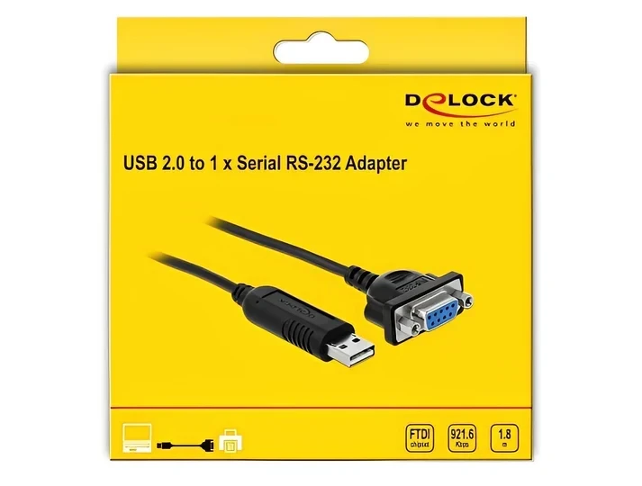 ממיר USB לחיבור Serial RS-232 עם שקע DB9 Compact צ'יפ FTDI אורך 1.8 מטר DELOCK | 66281