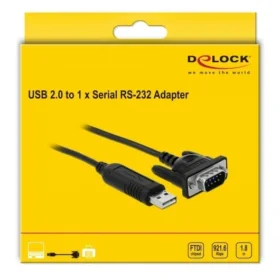 ממיר USB לחיבור Serial RS-232 עם תקע DB9 Compact צ'יפ FTDI אורך 1.8 מטר DELOCK | 66282