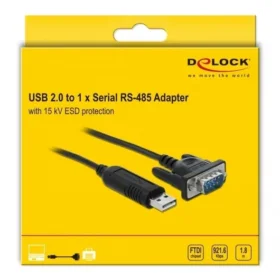 ממיר USB לחיבור Serial RS-485 עם תקע DB9 Compact + הגנת ESD צ'יפ FTDI אורך 1.8 מטר בצבע שחור DELOCK | 66283