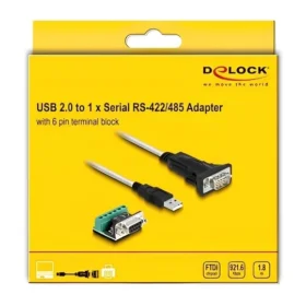 ממיר USB לתקע DB9 Serial RS-422/485 צ'יפ FTDI אורך 1.8 מטר בצבע שחור DELOCK | 63465