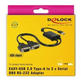 ממיר USB עם 2 חיבורים DB9 Serial RS-232 צ'יפ ASIX אורך 60 ס"מ DELOCK | 63950