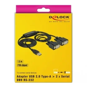 ממיר USB עם 2 חיבורים DB9 Serial RS-232 צ'יפ FTDI אורך 1.4 מטר DELOCK | 61886