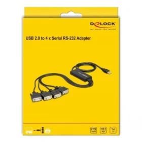 ממיר USB עם 4 חיבורים DB9 Serial RS-232 צ'יפ FTDI אורך 1.4 מטר DELOCK | 61887