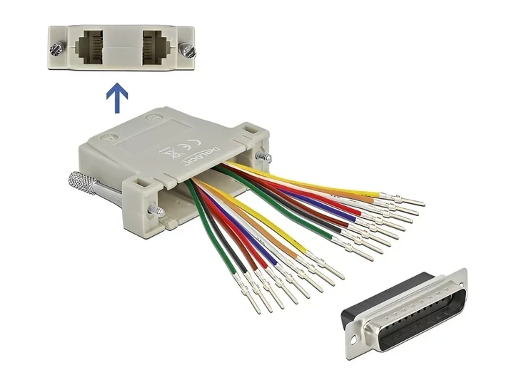 מעביר תקע D-Sub 25 Pin לשני שקעים RJ45 בצבע אפור DELOCK 66833