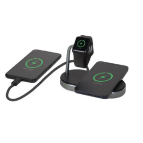 משטח טעינה אלומיניום Qi MFi Wireless + Apple Watch + QC בצבע שחור Verbatim | 49556