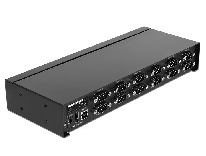 רכזת USB 2.0 עם 12 חיבורים DB9 Serial RS-232 + הגנת 15kV ESD צ'יפ FTDI בצבע שחור DELOCK | 64070