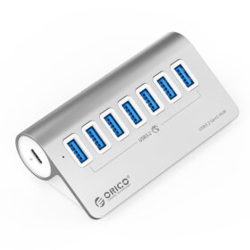 תחנת עגינה 7 חיבורים USB3.2 10G בצבע כסף ORICO | ORICO-M3U7-G2