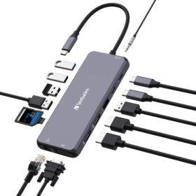 תחנת עגינה USB-C PRO MULTIPORT HUB 14 PORT C בצבע אפור Verbatim | 32154