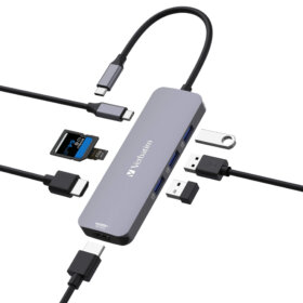 תחנת עגינה USB-C™PRO MULTIPORT HUB RJ45 | 2 x USB-A | USB-C® PD בצבע אפור Verbatim | 32151