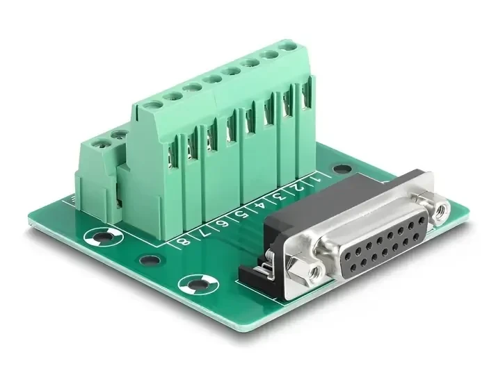טרמינל בלוק DIN rail בחיבור הברגה לשקע D-Sub 15 pin צבע ירוק DELOCK | 66910