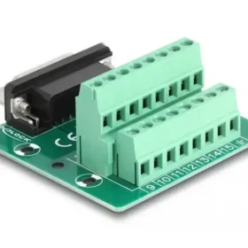 טרמינל בלוק DIN rail בחיבור הברגה לשקע D-Sub 15 pin צבע ירוק DELOCK | 66910