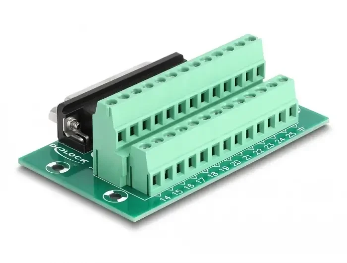טרמינל בלוק DIN rail בחיבור הברגה לשקע D-Sub 25 pin צבע ירוק DELOCK | 66912