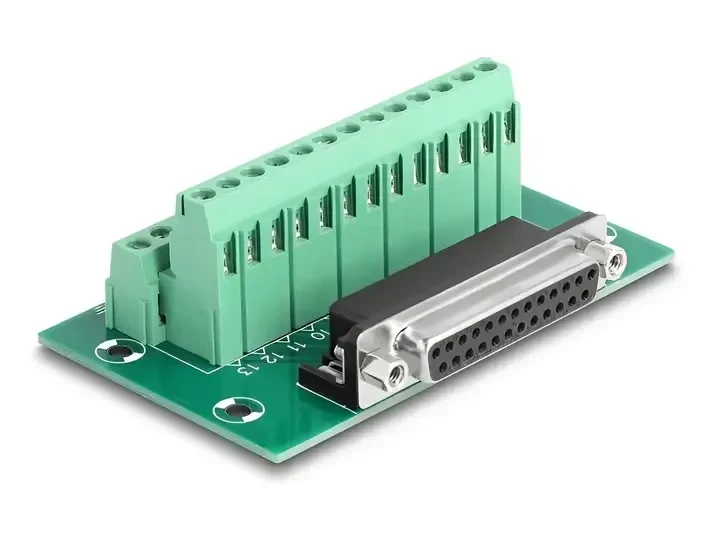 טרמינל בלוק DIN rail בחיבור הברגה לשקע D-Sub 25 pin צבע ירוק DELOCK | 66912