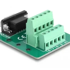 טרמינל בלוק DIN rail בחיבור הברגה לשקע D-Sub 9 pin צבע ירוק DELOCK | 66908