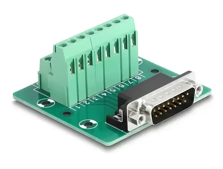 טרמינל בלוק DIN rail בחיבור הברגה לתקע D-Sub 15 pin צבע ירוק DELOCK | 66909