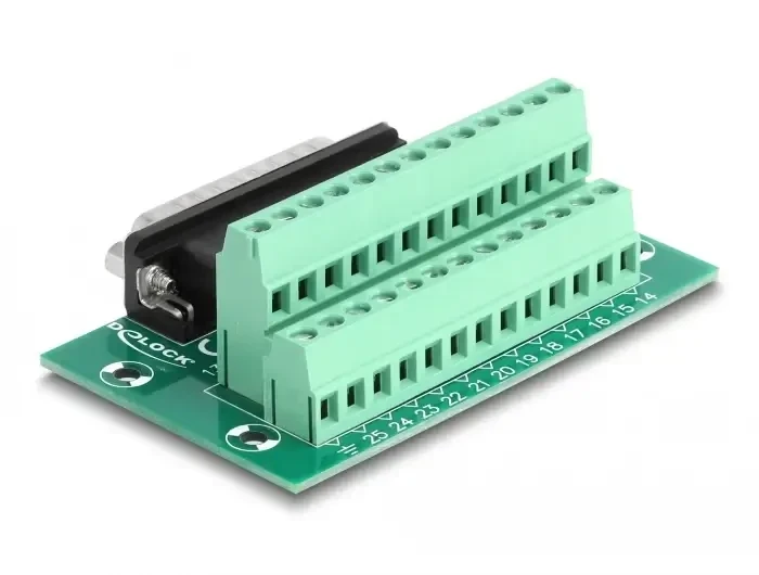 טרמינל בלוק DIN rail בחיבור הברגה לתקע D-Sub 25 pin צבע ירוק DELOCK | 66911