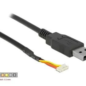 ממיר USB-A 2.0 זכר ל- TTL 3.3 V מחבר 6 פינים WR-WTB צ'יפ FTDI צבע שחור DELOCK 84957