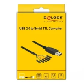 ממיר USB-A 2.0 זכר ל- TTL 3.3 V מחבר 6 פינים נפרדים צ'יפ FTDI צבע שחור DELOCK | 83787