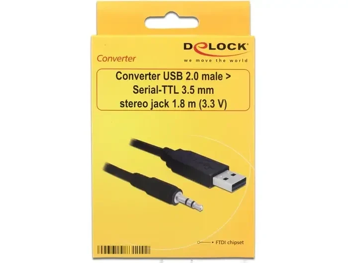 ממיר USB-A 2.0 זכר ל- TTL 3.3 V מחבר PL 3.5 בעל 3 מגעים צ'יפ FTDI צבע שחור DELOCK | 83114