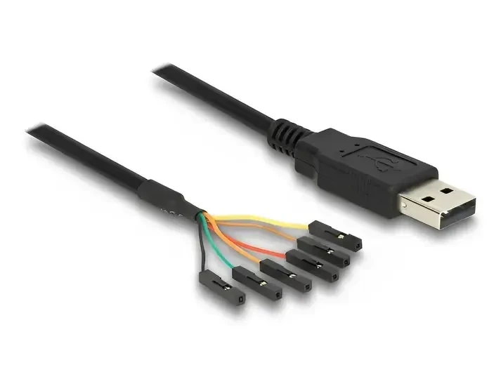 ממיר USB-A 2.0 זכר ל- TTL 5 V מחבר 6 פינים נפרדים צ'יפ FTDI צבע שחור DELOCK | 83786