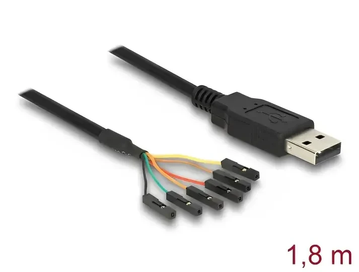 ממיר USB-A 2.0 זכר ל- TTL 5 V מחבר 6 פינים נפרדים צ'יפ FTDI צבע שחור DELOCK | 83786