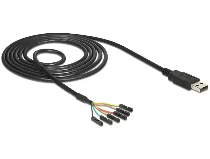 ממיר USB-A 2.0 זכר ל- TTL 5 V מחבר 6 פינים נפרדים צ'יפ FTDI צבע שחור DELOCK | 83786