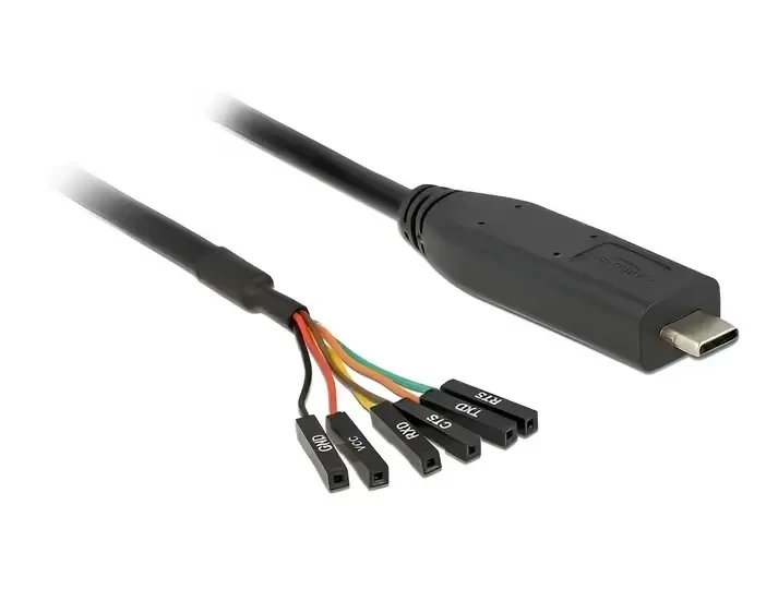 ממיר USB-C זכר ל- LVTTL 3.3 V מחבר 6 פינים נקבה נפרדים צ'יפ FTDI צבע שחור DELOCK | 63946