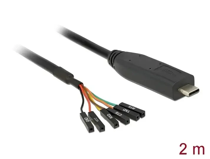 ממיר USB-C זכר ל- LVTTL 3.3 V מחבר 6 פינים נקבה נפרדים צ'יפ FTDI צבע שחור DELOCK | 63946