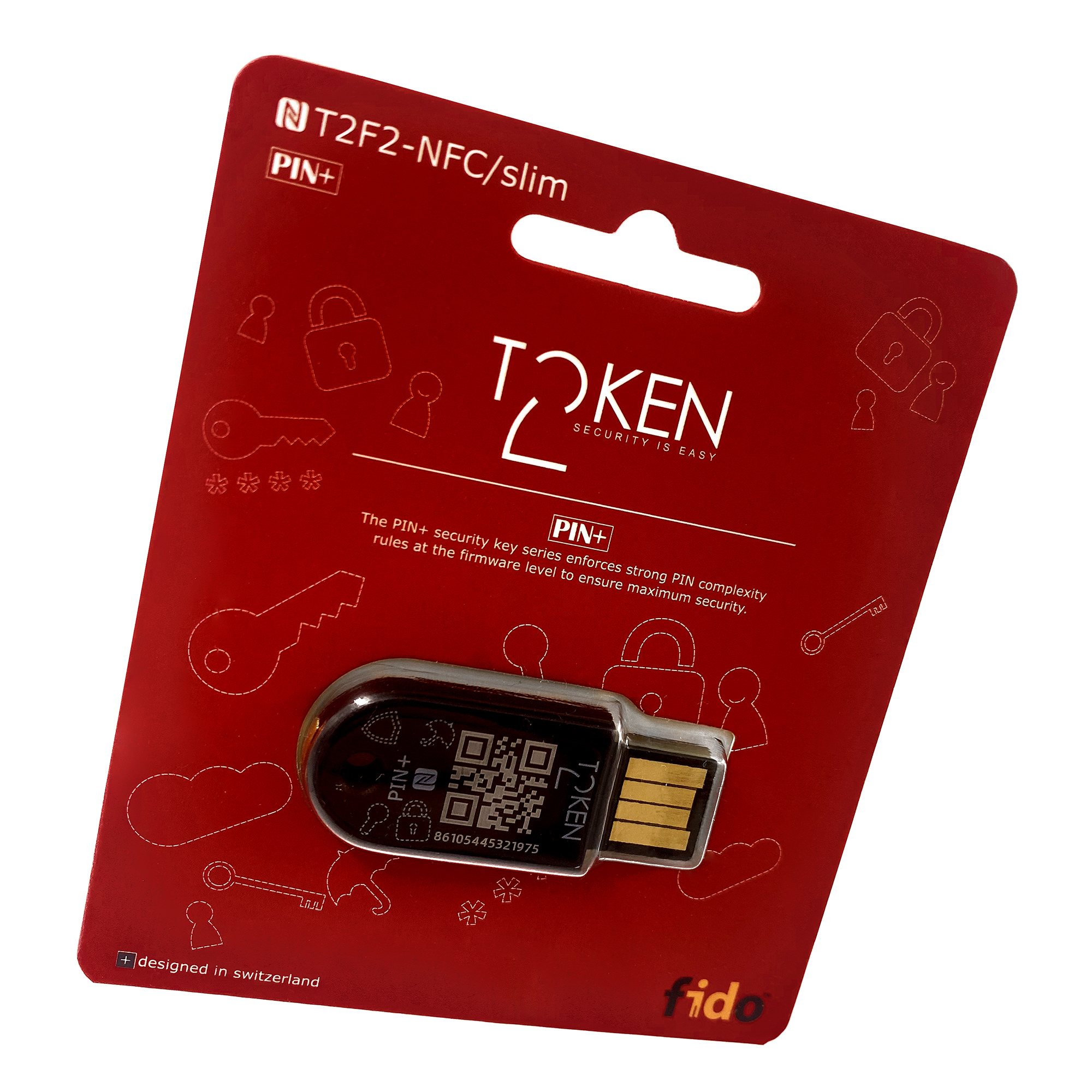 מפתח אבטחה FIDO2 U2F ו-TOTP עם תכונת מורכבות PIN שחור Token | T2F2-PIN+