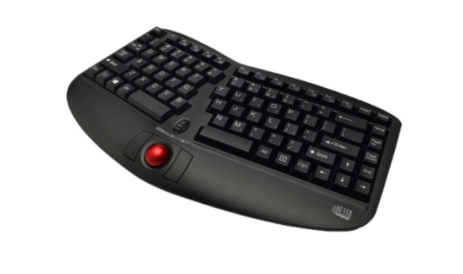 מקלדת אלחוטית ארגונומית מפוצלת עם TRACKBALL Tru-Form Media 3150 בצבע שחור Adesso | WKB-3150UB