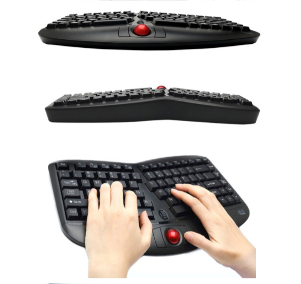 מקלדת אלחוטית ארגונומית מפוצלת עם TRACKBALL Tru-Form Media 3150 בצבע שחור Adesso | WKB-3150UB